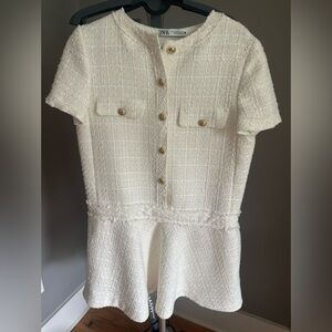 Zara Cream Tweed Jacket with Gold Accent